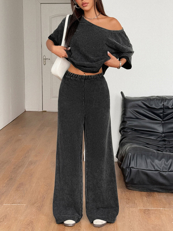 Sexy hot girl solid color short-sleeved trousers two-piece set-[Adult]-[Female]-2022 Online Blue Zone Planet