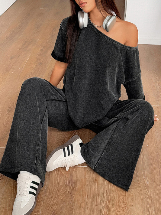 Sexy hot girl solid color short-sleeved trousers two-piece set-[Adult]-[Female]-Black-S-2022 Online Blue Zone Planet