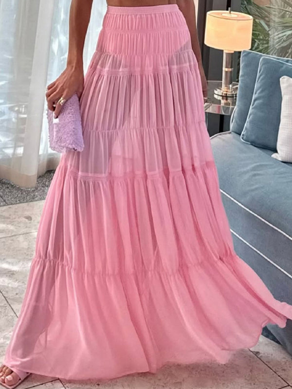 Pleated see-through pink skirt (with safety pants)-[Adult]-[Female]-2022 Online Blue Zone Planet