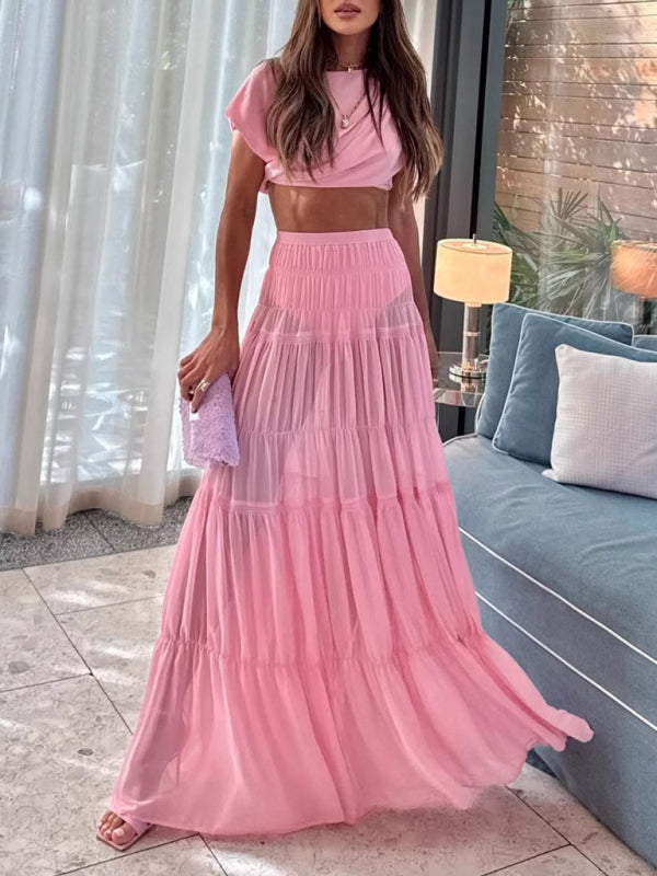Pleated see-through pink skirt (with safety pants)-[Adult]-[Female]-Pink-S-2022 Online Blue Zone Planet