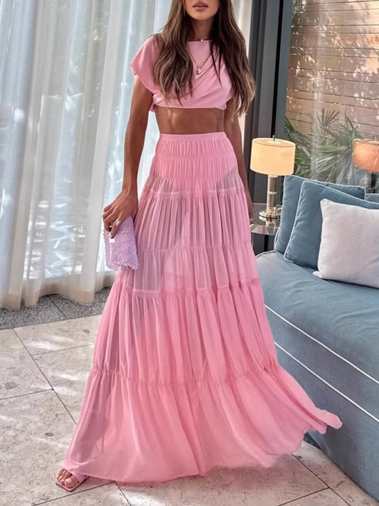 Pleated see-through pink skirt (with safety pants)-[Adult]-[Female]-Pink-S-2022 Online Blue Zone Planet
