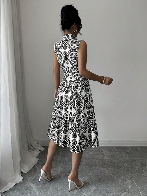 Fashionable off-shoulder waist-binding printed sleeveless dress-[Adult]-[Female]-2022 Online Blue Zone Planet