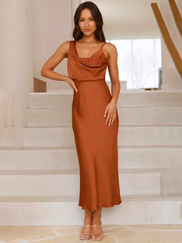 orange suspender dress Abstract Orange Pink Wavy Design Sleeveless Suspender Dress Summer Fashion  Casual Long Dress