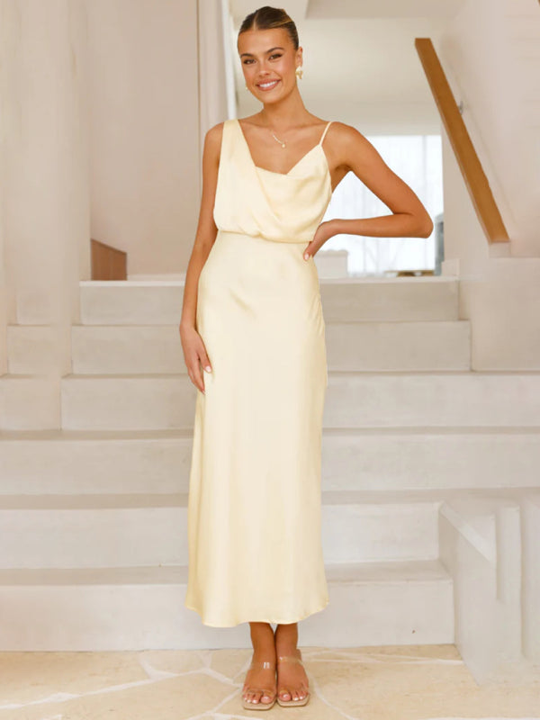 Women's solid color satin satin suspender sexy dress-TOPS / DRESSES-[Adult]-[Female]-Light yellow-S-2022 Online Blue Zone Planet