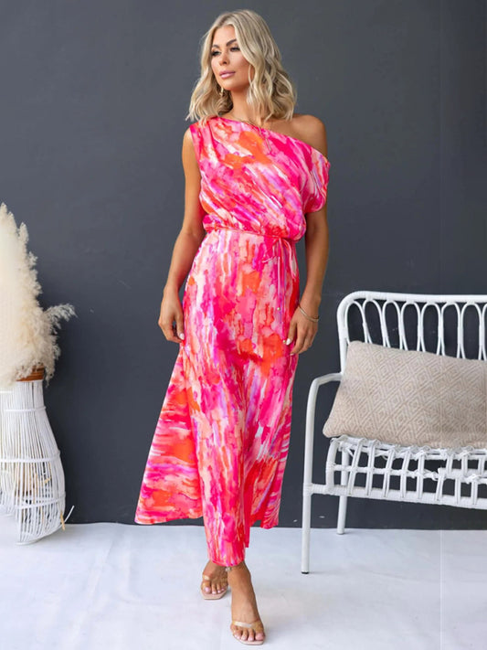 Rose red sleeveless printed dress with slit hem-TOPS / DRESSES-[Adult]-[Female]-Rose-S-2022 Online Blue Zone Planet