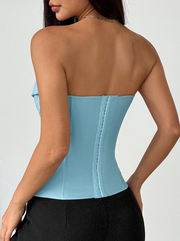 Hot Girl Wrap Tie Solid Color Vest-[Adult]-[Female]-2022 Online Blue Zone Planet