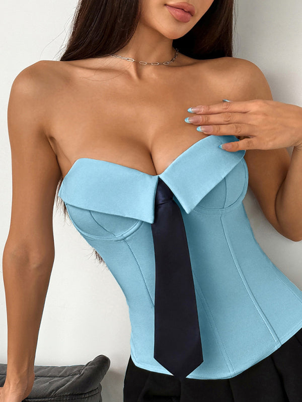 Hot Girl Wrap Tie Solid Color Vest-[Adult]-[Female]-2022 Online Blue Zone Planet