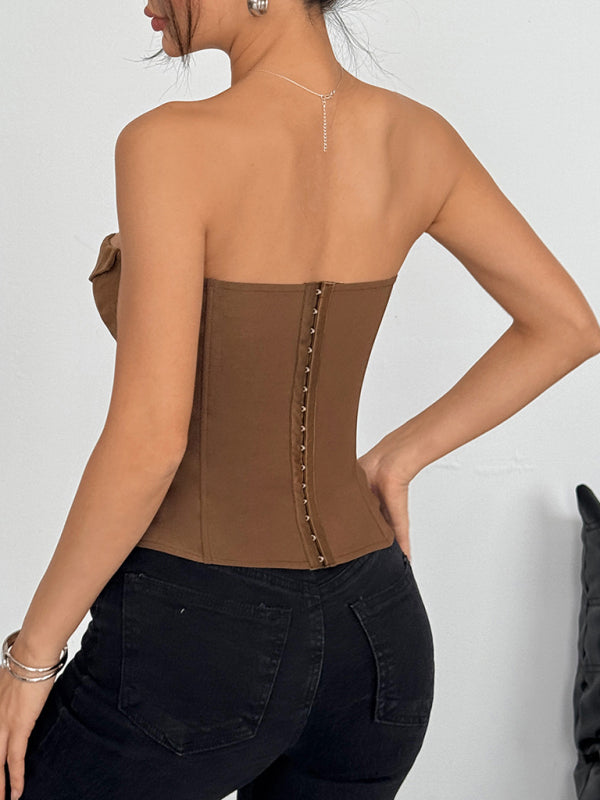 Hot Girl Wrap Tie Solid Color Vest-[Adult]-[Female]-2022 Online Blue Zone Planet