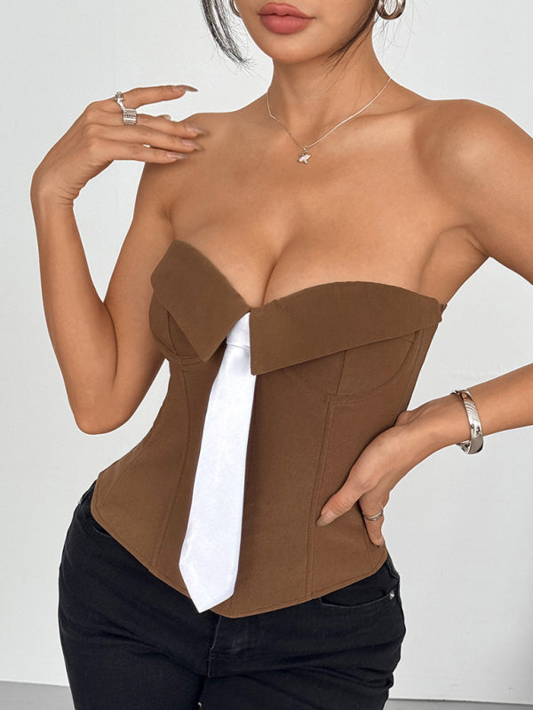 Hot Girl Wrap Tie Solid Color Vest-[Adult]-[Female]-2022 Online Blue Zone Planet