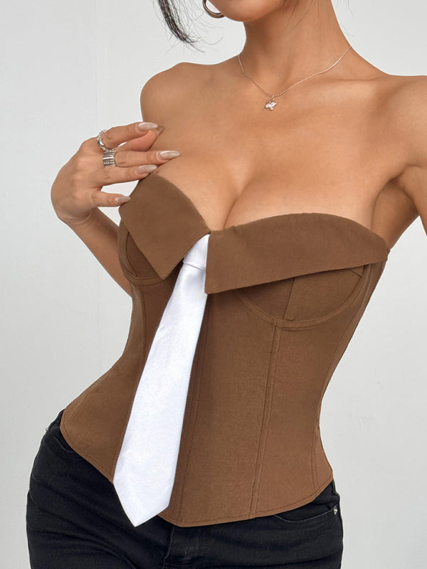 Hot Girl Wrap Tie Solid Color Vest-[Adult]-[Female]-Brown-S-2022 Online Blue Zone Planet