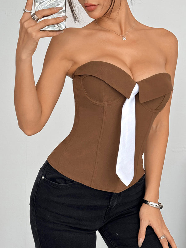 Hot Girl Wrap Tie Solid Color Vest-[Adult]-[Female]-2022 Online Blue Zone Planet