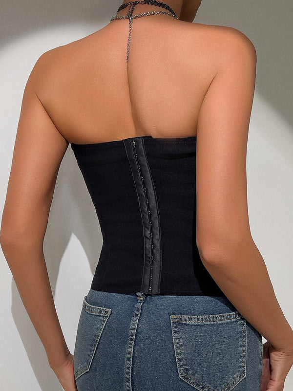 Hot Girl Wrap Tie Solid Color Vest-[Adult]-[Female]-2022 Online Blue Zone Planet