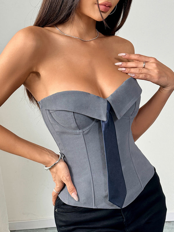 Hot Girl Wrap Tie Solid Color Vest-[Adult]-[Female]-2022 Online Blue Zone Planet
