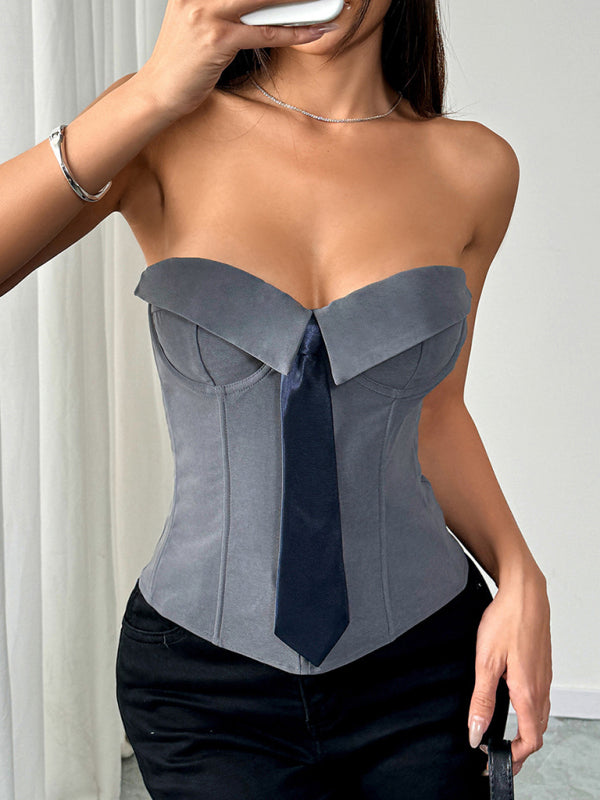 Hot Girl Wrap Tie Solid Color Vest-[Adult]-[Female]-2022 Online Blue Zone Planet