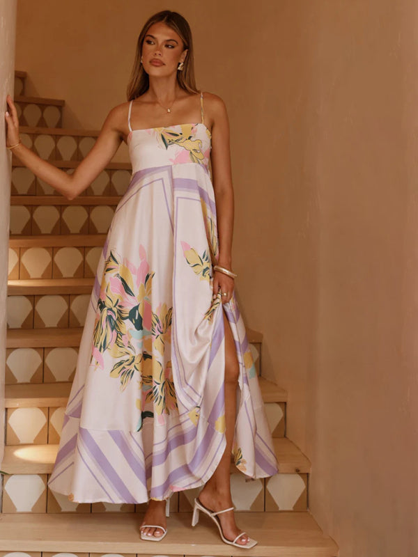 lavender slip dress Purple Stripe Print Swing Slip Dress