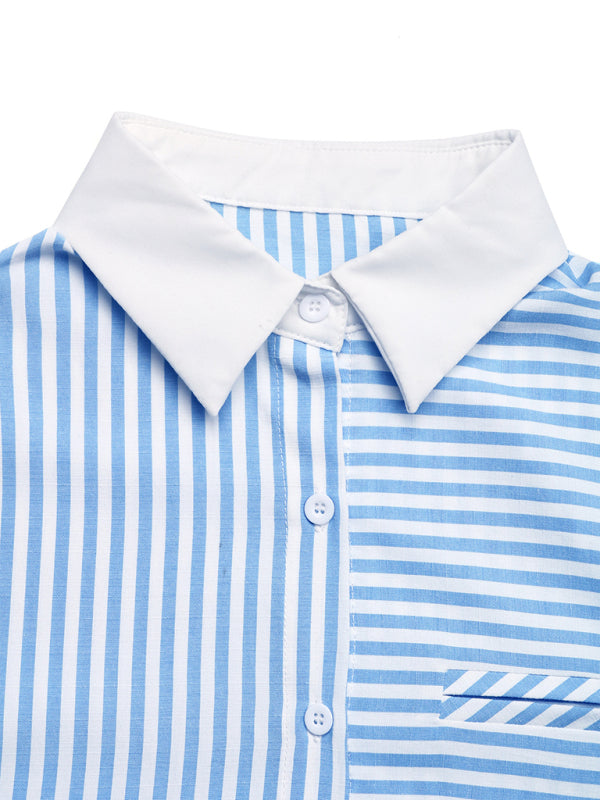 Striped Stylish Shirt-[Adult]-[Female]-2022 Online Blue Zone Planet