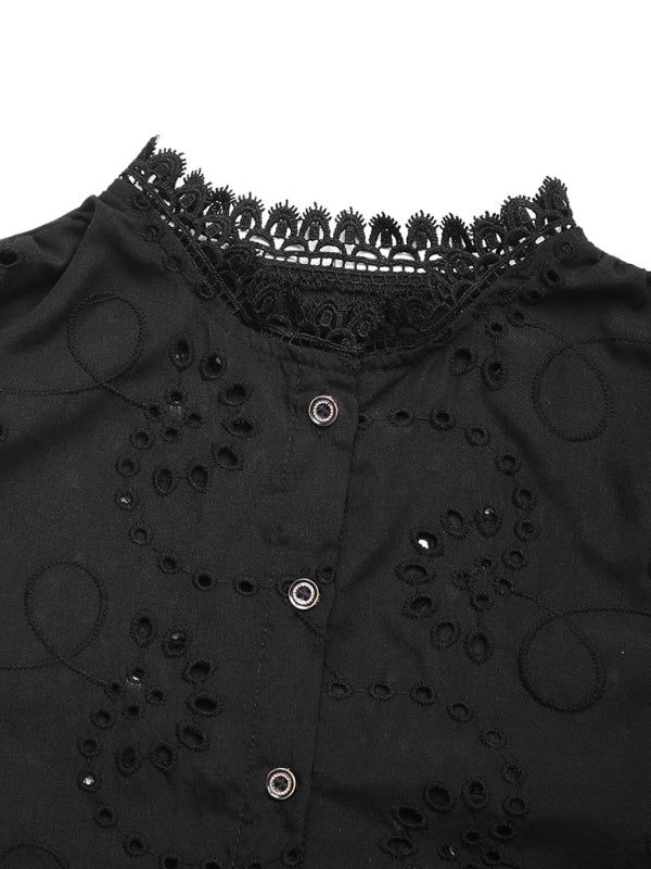 New solid color lace patchwork shirt top-[Adult]-[Female]-2022 Online Blue Zone Planet