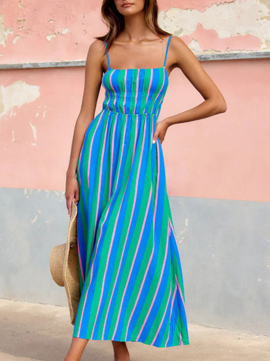Striped suspender casual dress-TOPS / DRESSES-[Adult]-[Female]-Pattern-S-2022 Online Blue Zone Planet