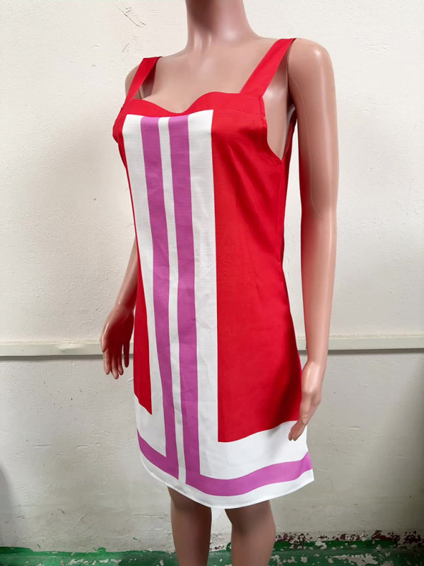 Contrast Square Neck Sleeveless Mini Dress-TOPS / DRESSES-[Adult]-[Female]-2022 Online Blue Zone Planet