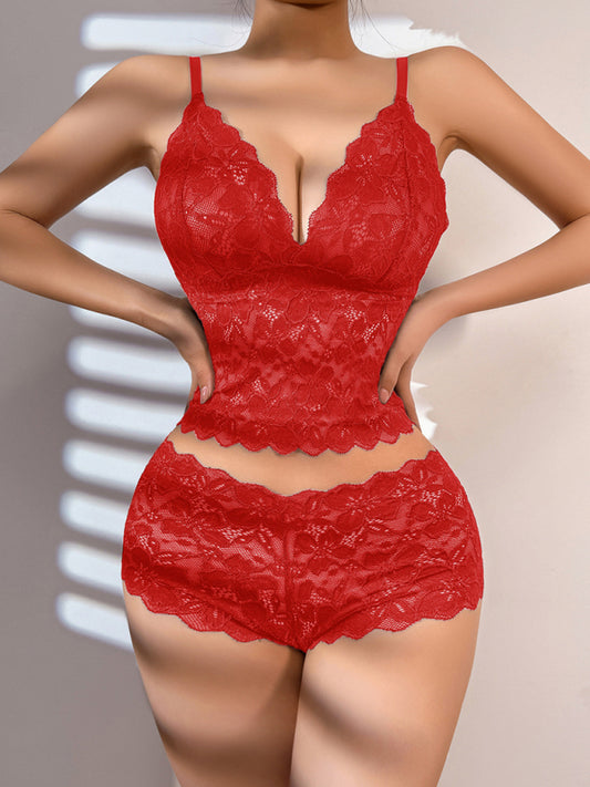 Sexy Lace Tank Top Bra Set-[Adult]-[Female]-Red-S-2022 Online Blue Zone Planet