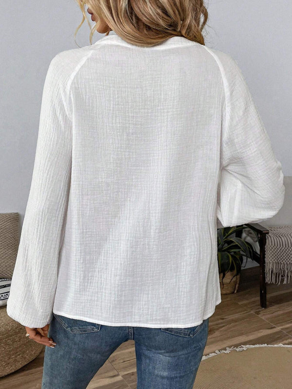 Ethnic style casual V-neck embroidered cotton top-[Adult]-[Female]-2022 Online Blue Zone Planet