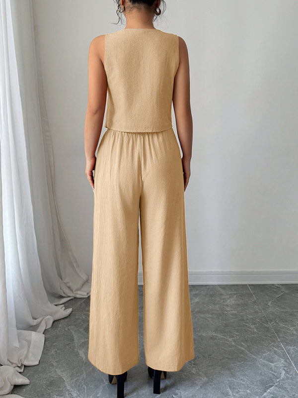 Simple sleeveless vest wide-leg trousers two-piece set-[Adult]-[Female]-2022 Online Blue Zone Planet