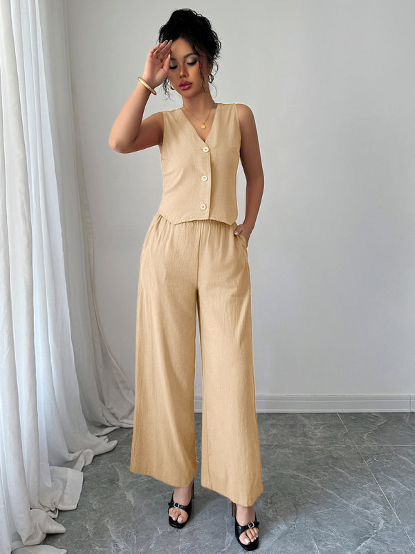Simple sleeveless vest wide-leg trousers two-piece set-[Adult]-[Female]-2022 Online Blue Zone Planet