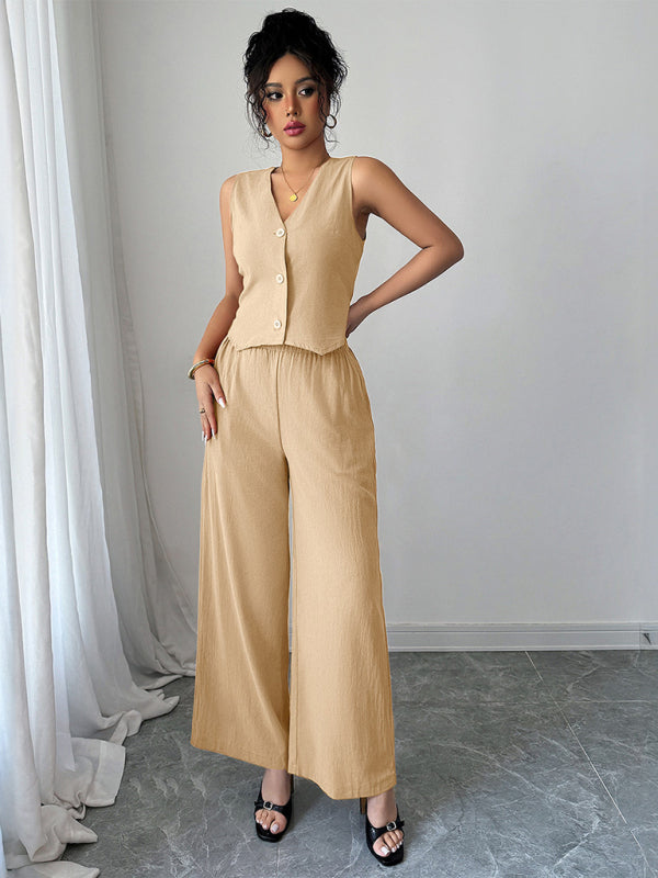 Simple sleeveless vest wide-leg trousers two-piece set-[Adult]-[Female]-2022 Online Blue Zone Planet