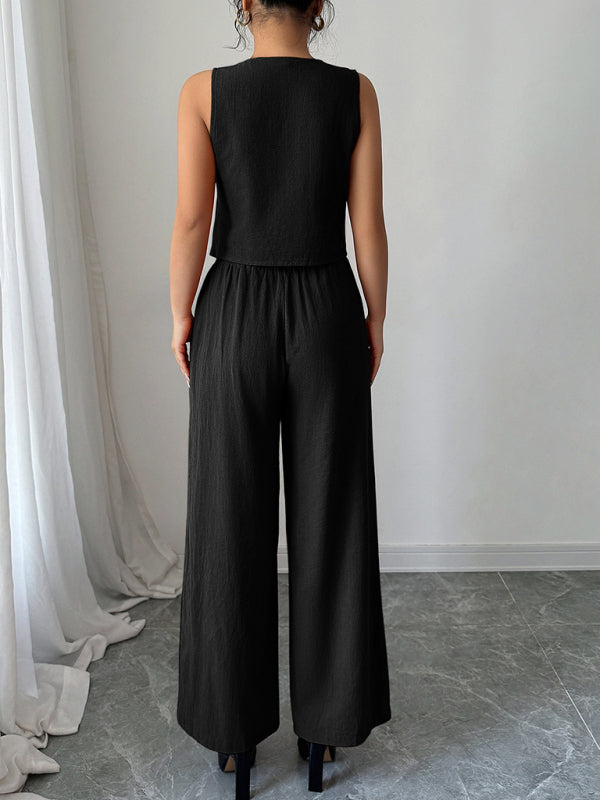 Simple sleeveless vest wide-leg trousers two-piece set-[Adult]-[Female]-2022 Online Blue Zone Planet