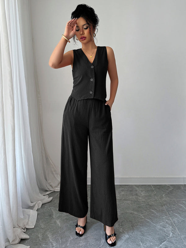 Simple sleeveless vest wide-leg trousers two-piece set-[Adult]-[Female]-Black-S-2022 Online Blue Zone Planet