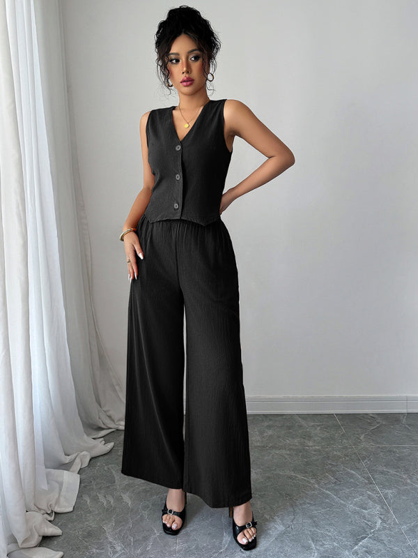 Simple sleeveless vest wide-leg trousers two-piece set-[Adult]-[Female]-2022 Online Blue Zone Planet