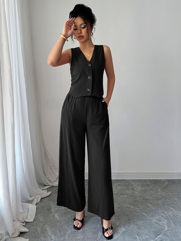 Simple sleeveless vest wide-leg trousers two-piece set-[Adult]-[Female]-2022 Online Blue Zone Planet
