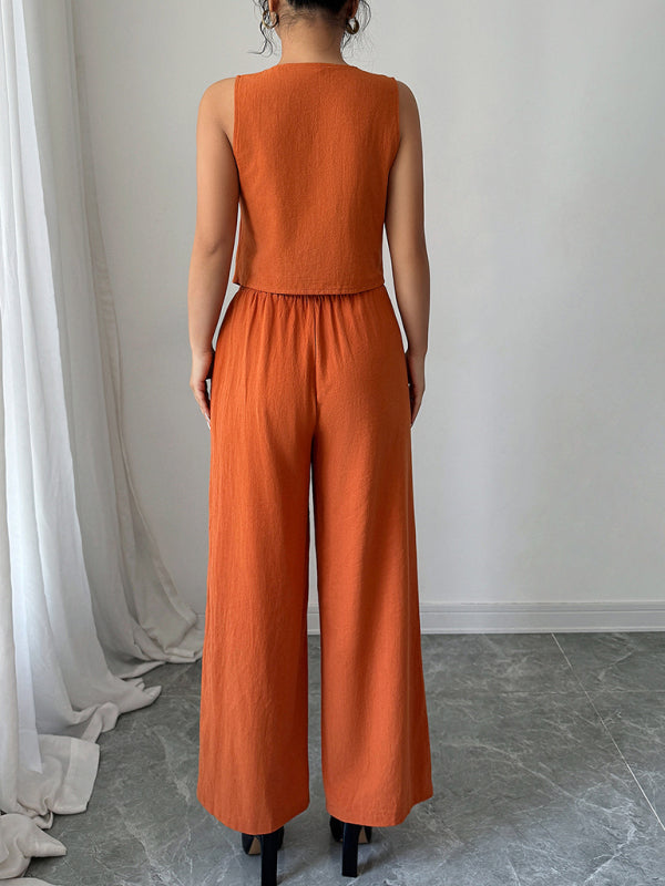 Simple sleeveless vest wide-leg trousers two-piece set-[Adult]-[Female]-2022 Online Blue Zone Planet