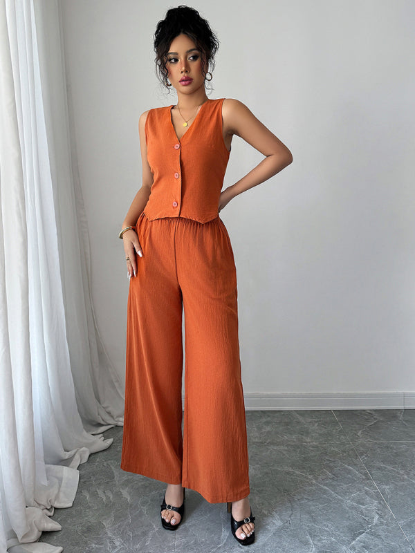 Simple sleeveless vest wide-leg trousers two-piece set-[Adult]-[Female]-2022 Online Blue Zone Planet