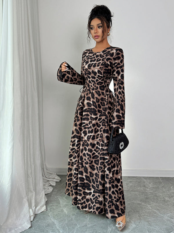 Leopard print long sleeve dress-TOPS / DRESSES-[Adult]-[Female]-2022 Online Blue Zone Planet