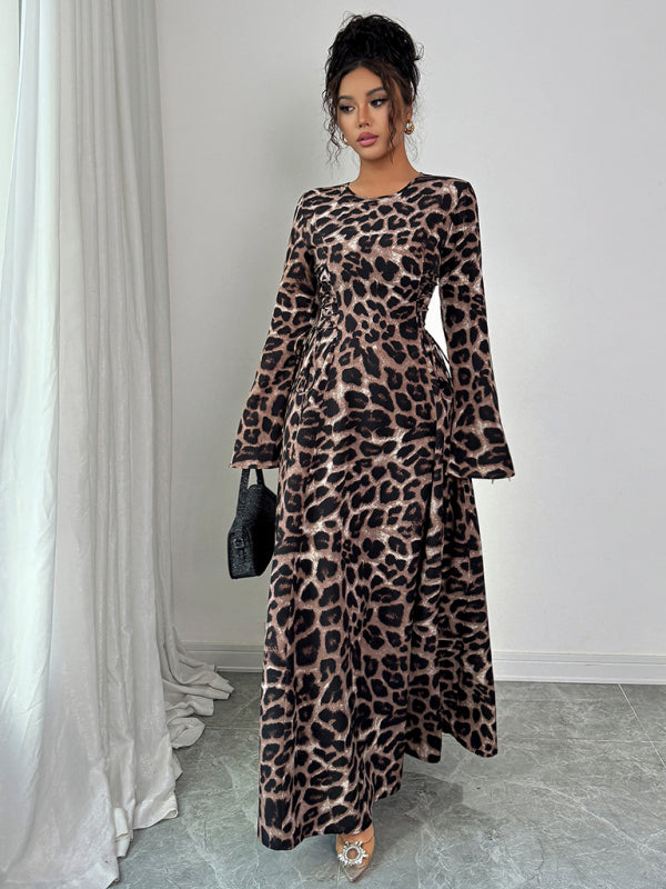 Leopard print long sleeve dress-TOPS / DRESSES-[Adult]-[Female]-2022 Online Blue Zone Planet
