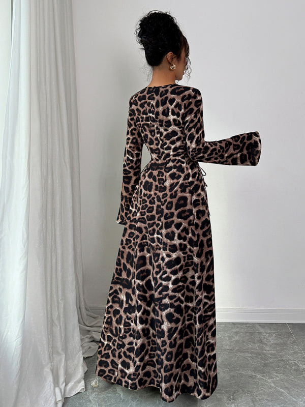 Leopard print long sleeve dress-TOPS / DRESSES-[Adult]-[Female]-2022 Online Blue Zone Planet