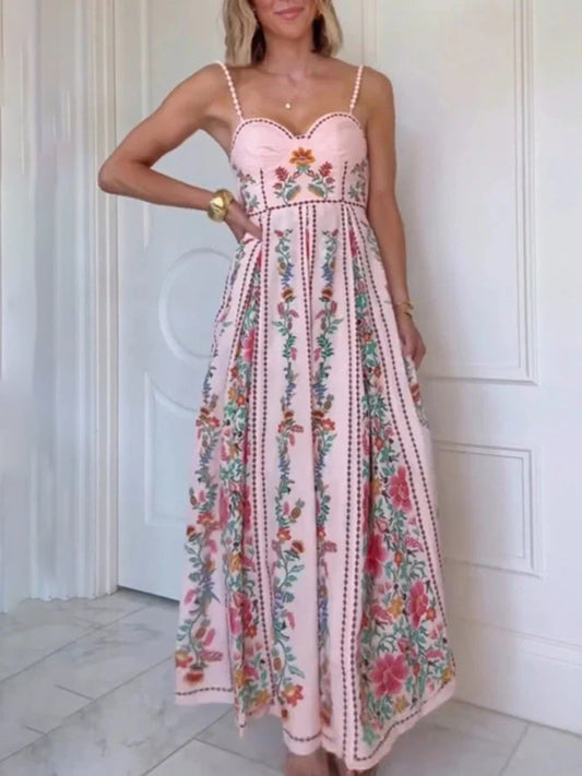 Beaded suspender print holiday dress-TOPS / DRESSES-[Adult]-[Female]-Pink-XS-2022 Online Blue Zone Planet