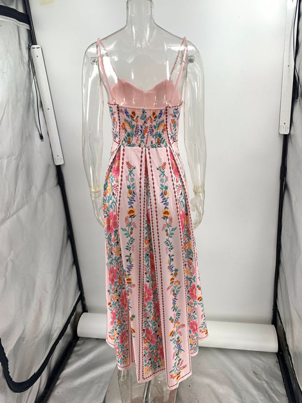 Beaded suspender print holiday dress Pink / L by Blue Zone Planet Beaded suspender print holiday dress Pink / L by Blue Zone Planet