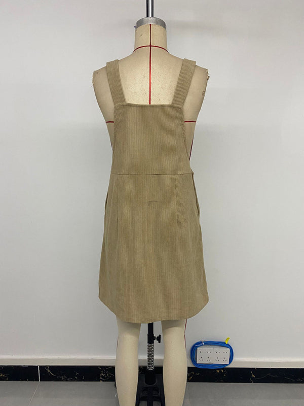 New style pocket suspender corduroy dress solid color casual suspender dress-TOPS / DRESSES-[Adult]-[Female]-2022 Online Blue Zone Planet