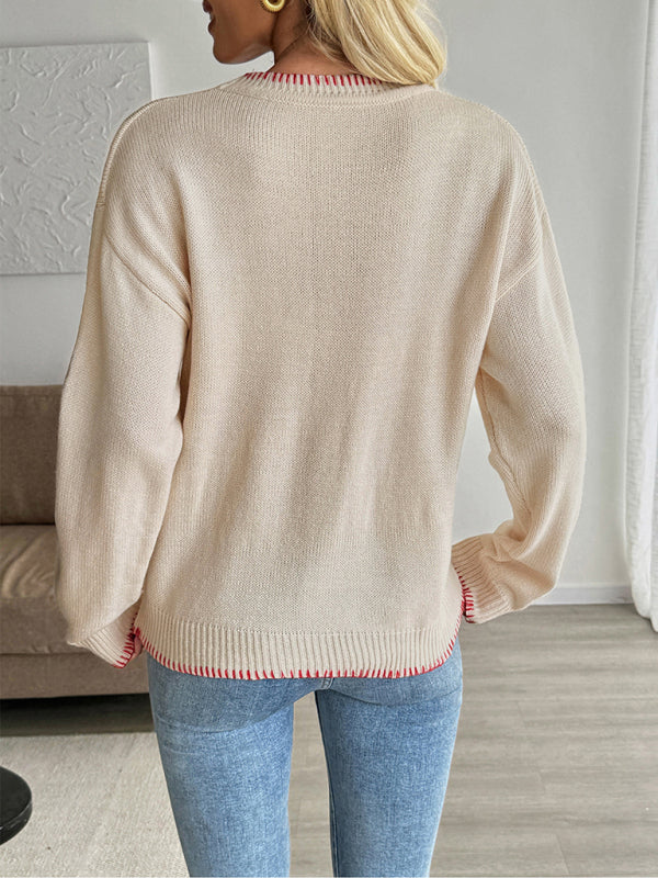 Contrast Animal Print Crewneck Sweater-TOPS / DRESSES-[Adult]-[Female]-2022 Online Blue Zone Planet