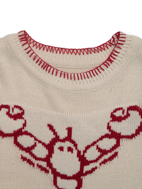 Contrast Animal Print Crewneck Sweater-TOPS / DRESSES-[Adult]-[Female]-2022 Online Blue Zone Planet