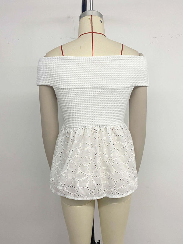 Casual Holiday Simple Off-Shoulder Babydoll Top-[Adult]-[Female]-2022 Online Blue Zone Planet