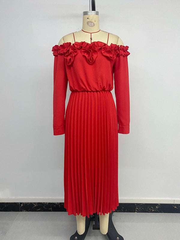 Date Party Elegant Sweet Style One Shoulder Long Sleeve Solid Color Women's Dress-TOPS / DRESSES-[Adult]-[Female]-2022 Online Blue Zone Planet