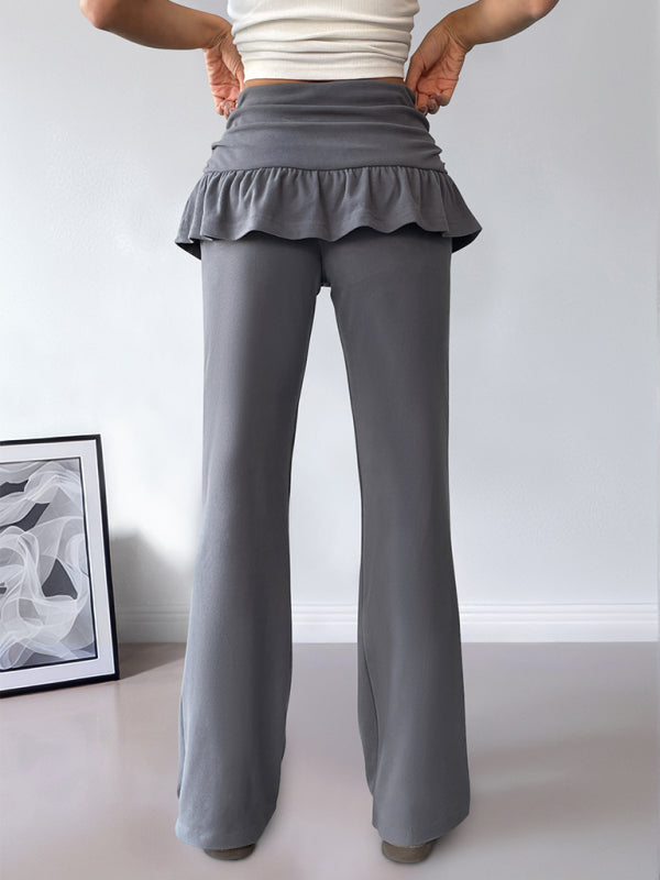 Hot Girl Ballet Fake Two-Piece Bootcut Casual Pants-[Adult]-[Female]-2022 Online Blue Zone Planet