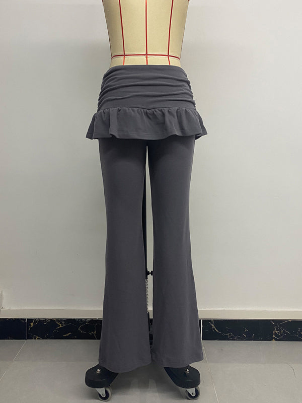 Hot Girl Ballet Fake Two-Piece Bootcut Casual Pants-[Adult]-[Female]-2022 Online Blue Zone Planet