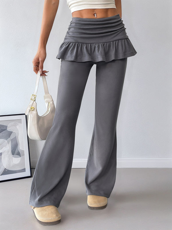 Hot Girl Ballet Fake Two-Piece Bootcut Casual Pants-[Adult]-[Female]-Charcoal grey-S-2022 Online Blue Zone Planet