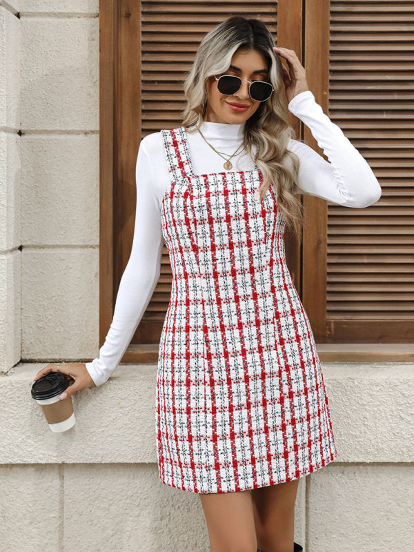 New Plaid Woolen Suspender Short Dress-[Adult]-[Female]-2022 Online Blue Zone Planet