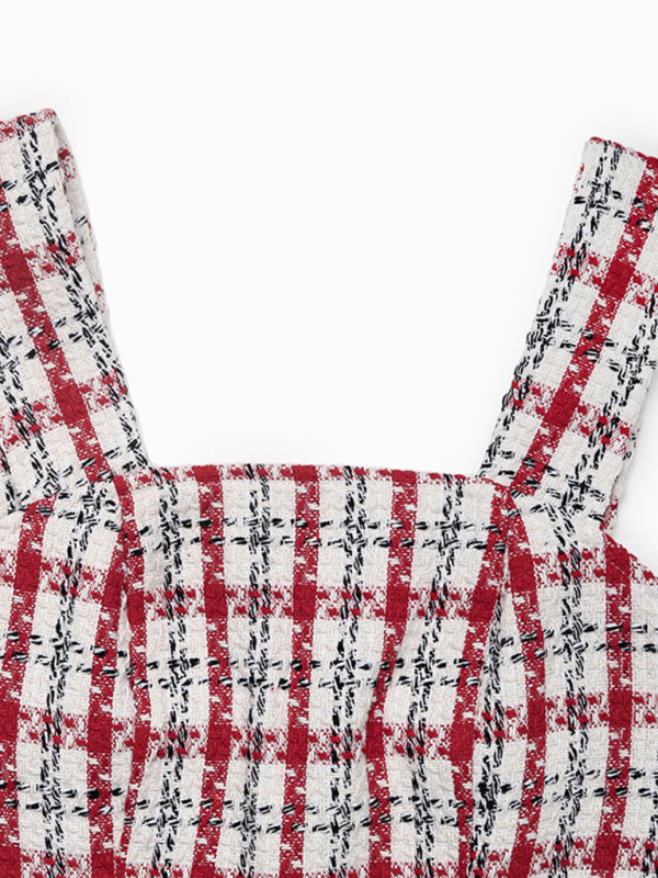 New Plaid Woolen Suspender Short Dress-[Adult]-[Female]-2022 Online Blue Zone Planet