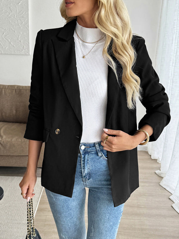 Fashionable, simple and casual commuter suit collar black suit jacket-[Adult]-[Female]-2022 Online Blue Zone Planet